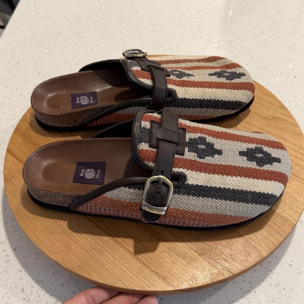 Res Ipsa Clogs Mens 9 Kilim Woven Stripe Buckle Slip On Multi Casual Artsy Boho